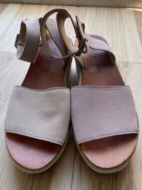 Lucky Brand Joodith Leather Platform Wedge Sandals Blush Pink Size 6.5/37